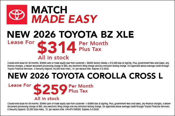  bZ XLE and Corolla Cross offers