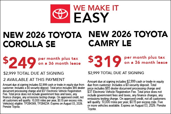 new 2026 Toyota Corolla SE & Camry LE