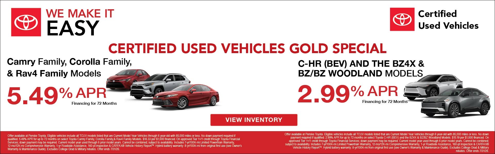 Camry family, Corolla Family, & Rav4 family models
