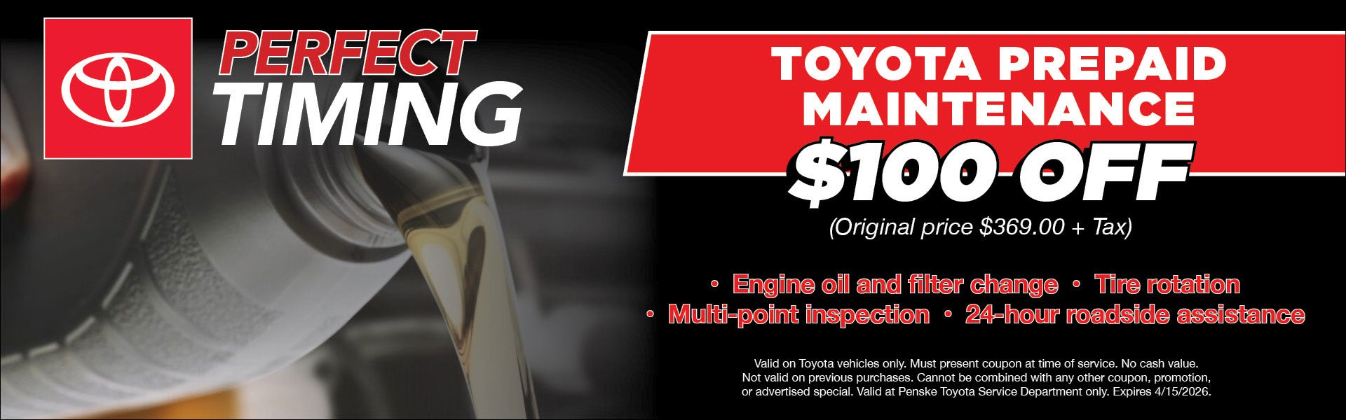 Toyota prepaid maintenance $100 off oil service