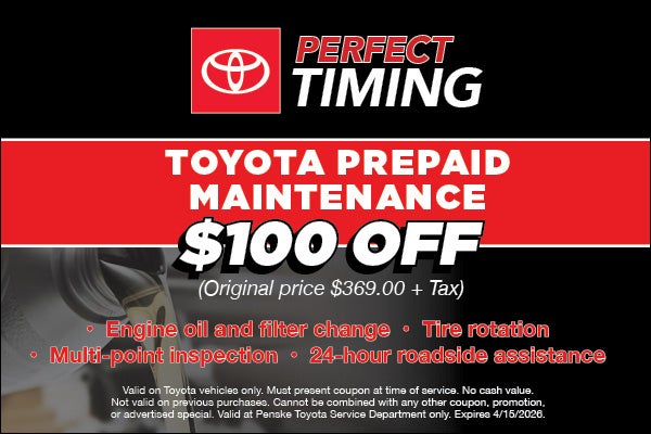 Toyota prepaid maintenance $100 off oil service
