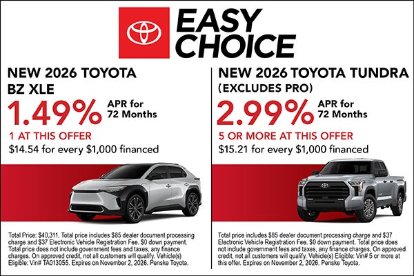 2026 BZ XLE & Tundra APR Offers