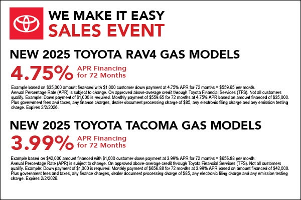 New 2025 Toyota RAV4 & Tacoma APR Specials