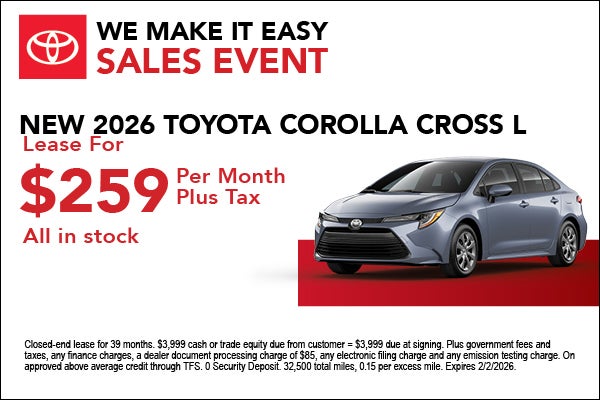 New 2026 Toyota Corolla Cross L Lease Special