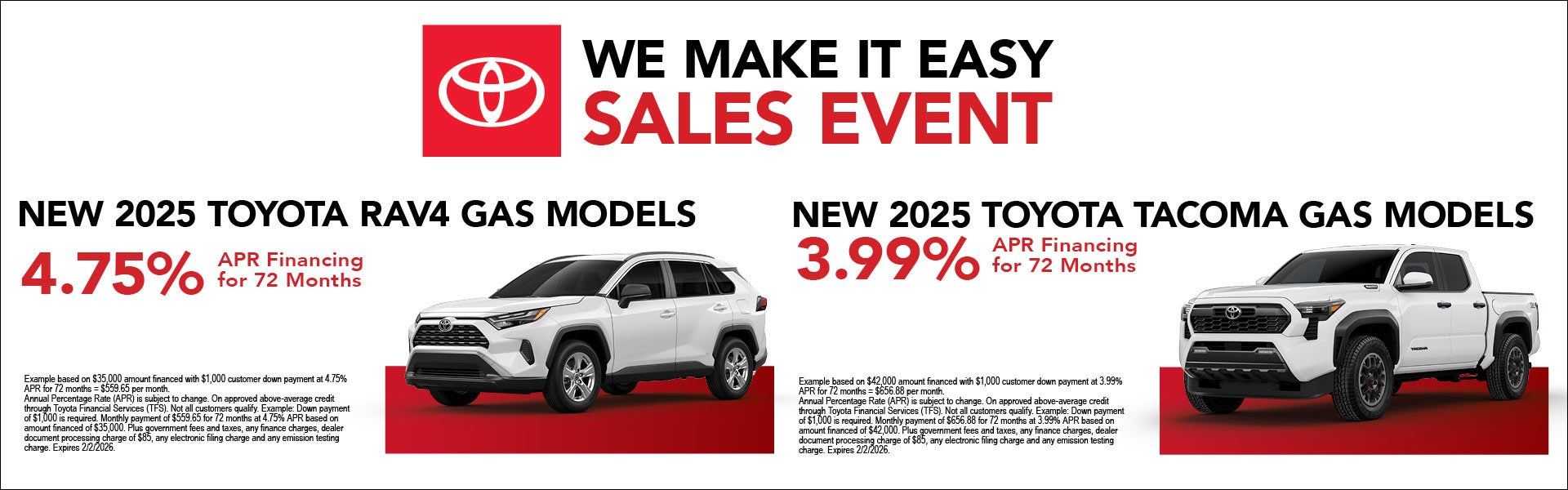New 2025 Toyota RAV4 & Tacoma APR Specials