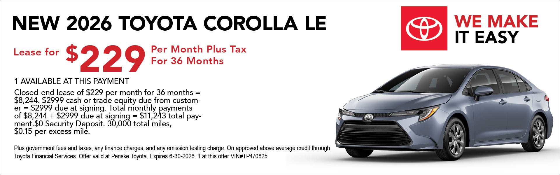 New 2026 Corolla Lease Specials