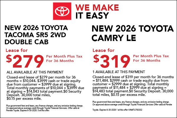 New 2026 Tacoma and Camry Lease Specials