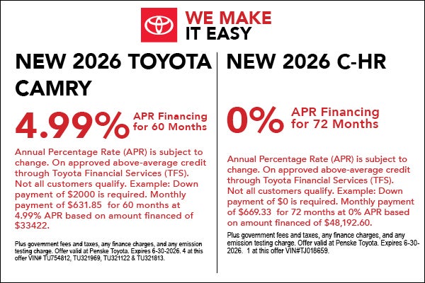 New 2026 Camry and C-HR APR Specials