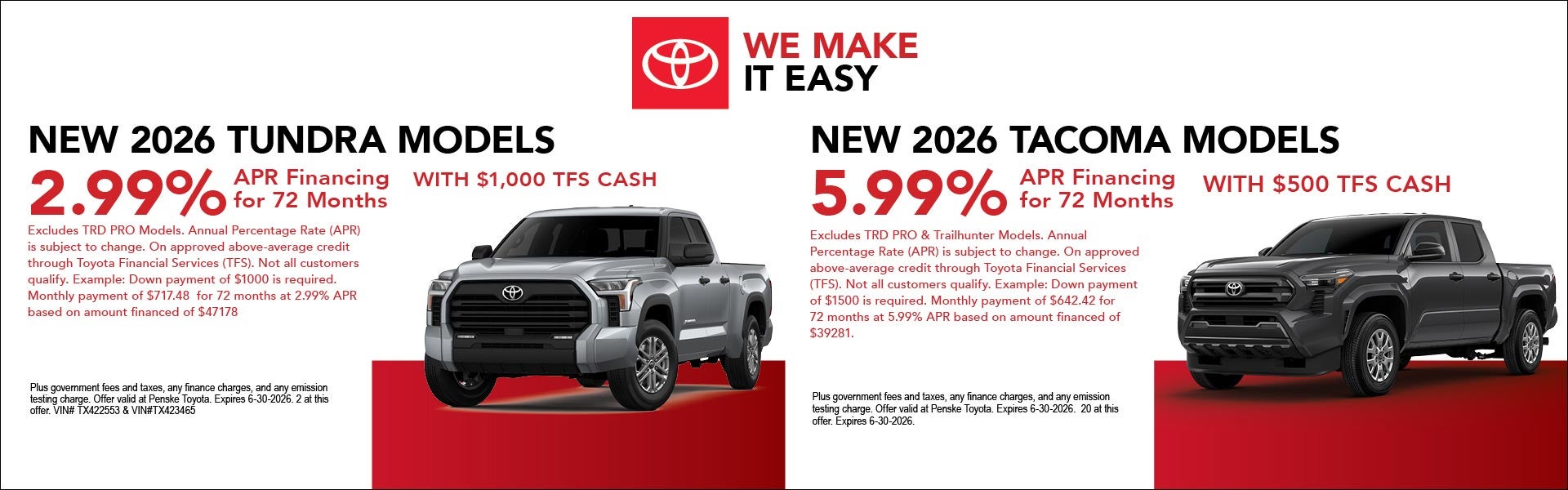 New 2026 Tundra and Tacoma APR Specials