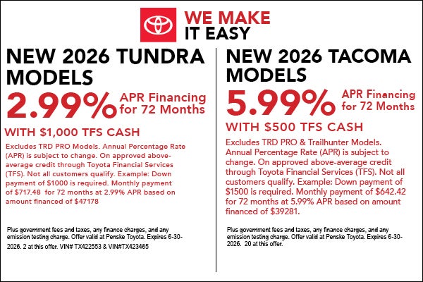 New 2026 Tundra and Tacoma APR Specials
